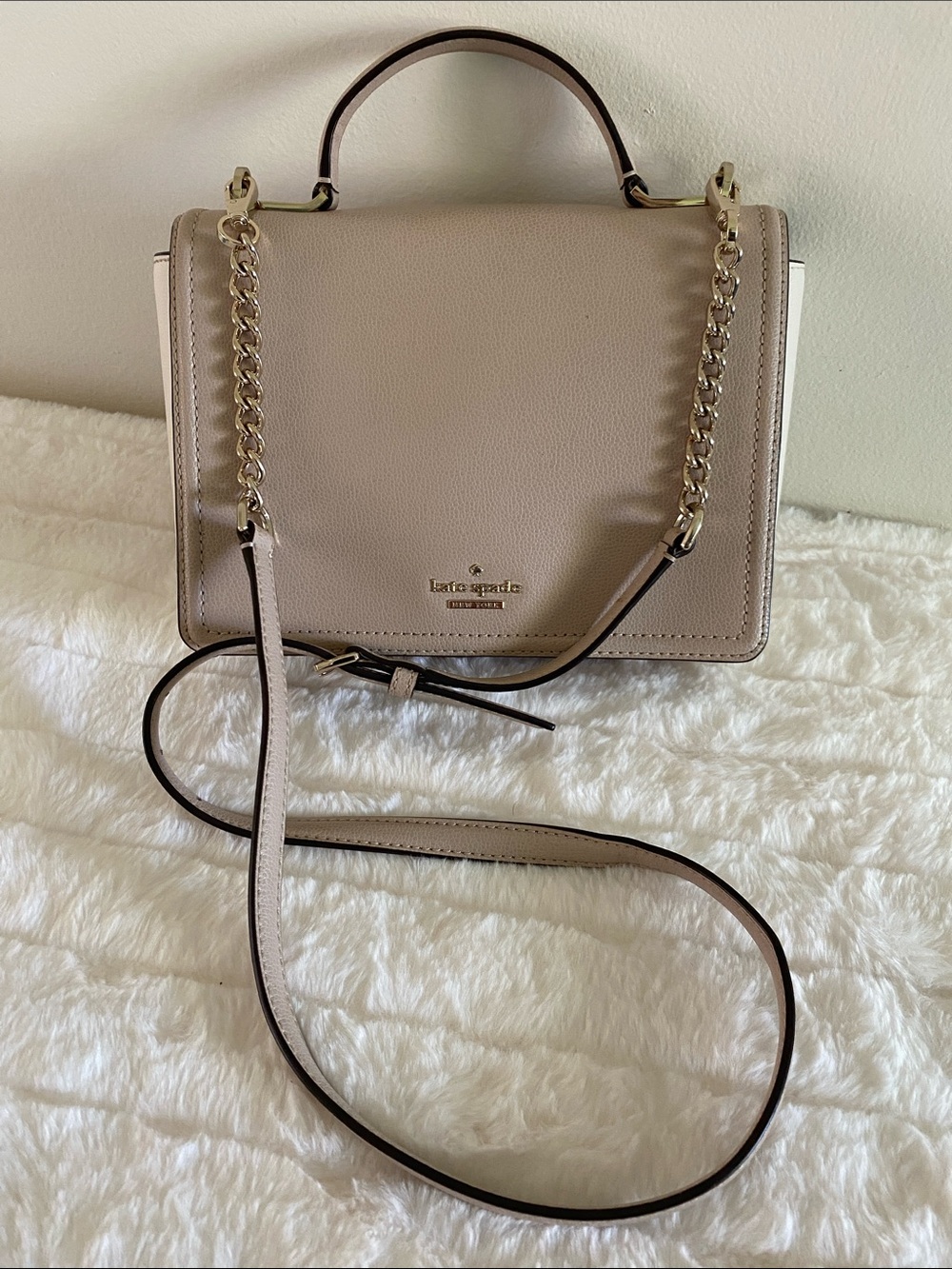 Kate Spade Patterson Drive Maisie Satchel  Shoulder Bag in Taupe/Cream Leathe